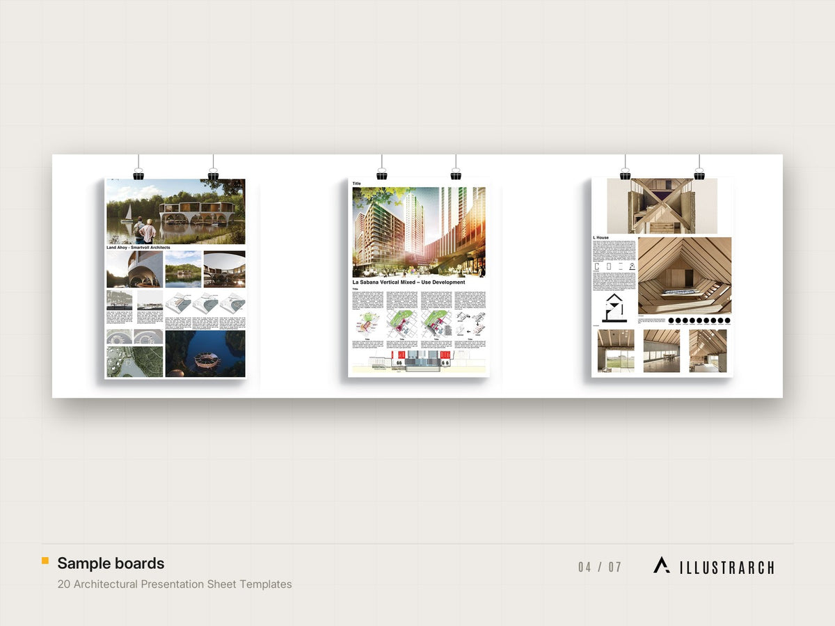 20 Architectural Presentation Sheet Templates: sample boards