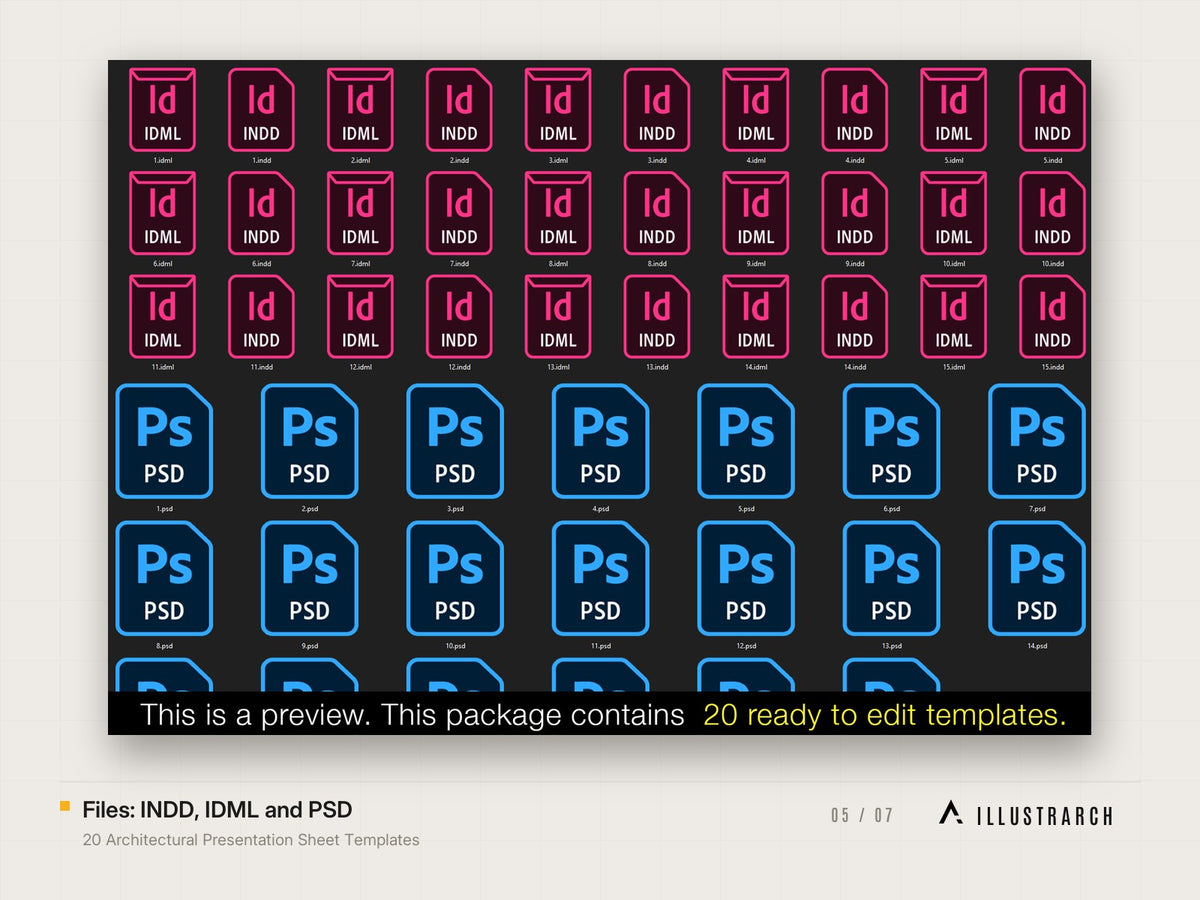 20 Architectural Presentation Sheet Templates: files indd idml and psd
