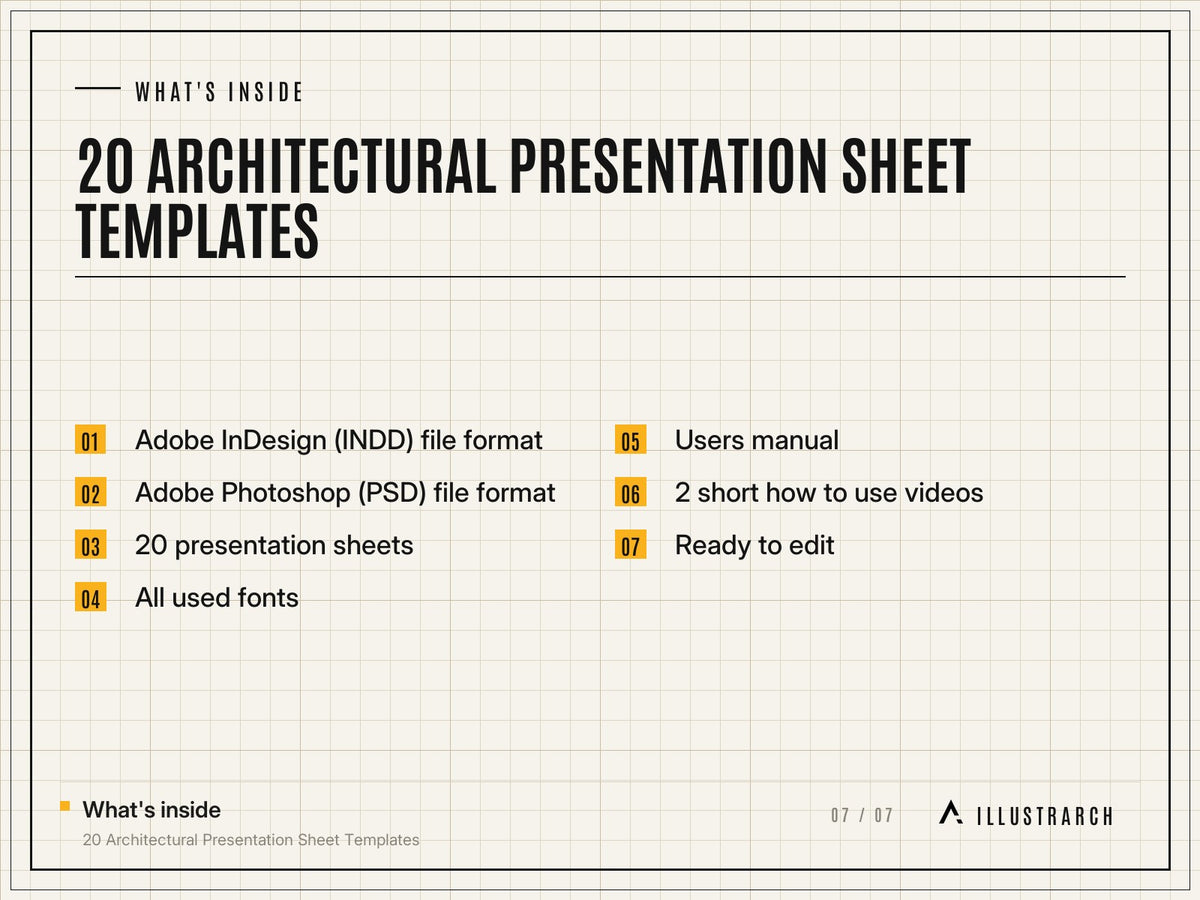 20 Architectural Presentation Sheet Templates: card what s inside