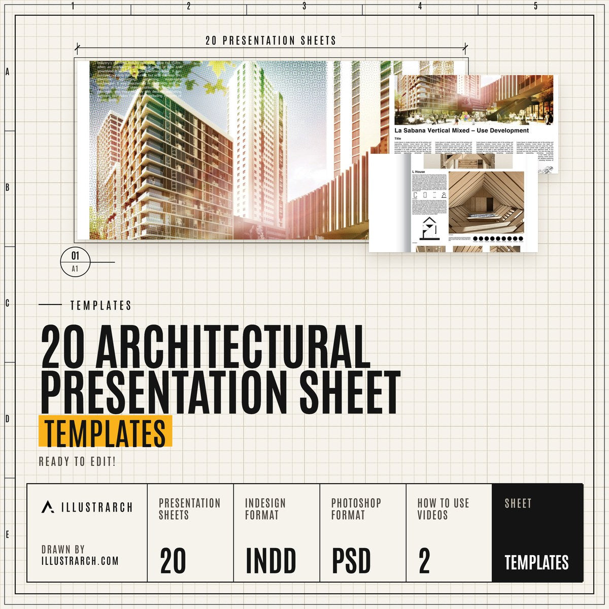 20 Architectural Presentation Sheet Templates cover