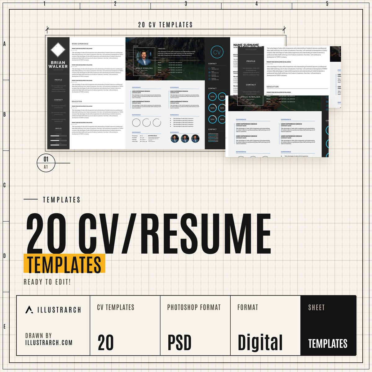 20 Architectural CV and Resume Templates for Photoshop cover
