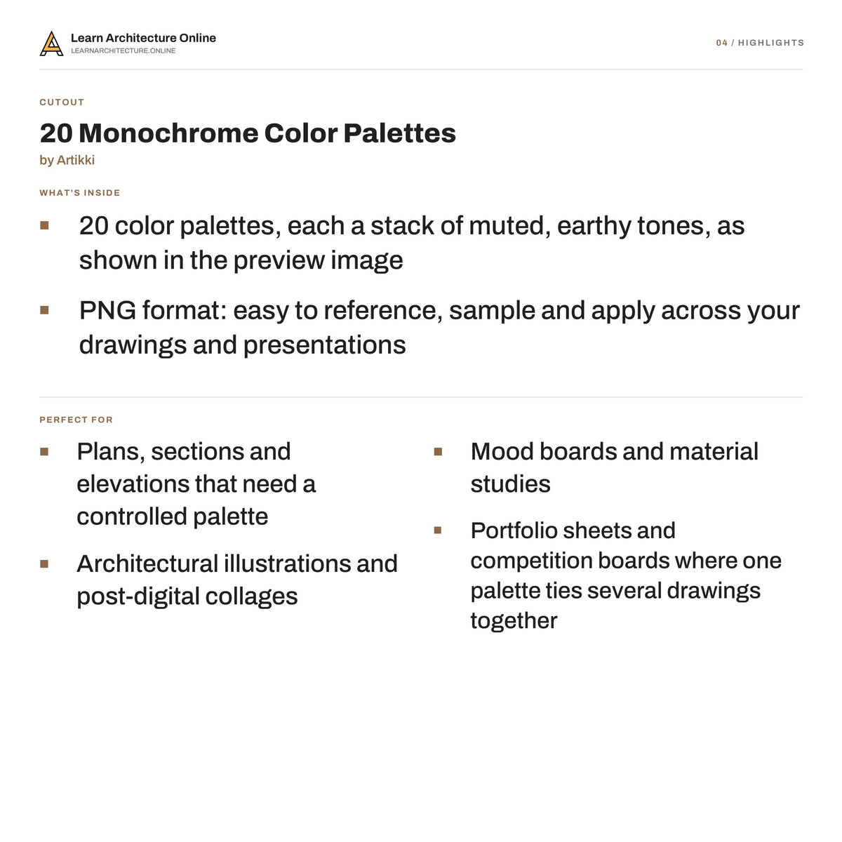 20 Monochrome Color Palettes highlights