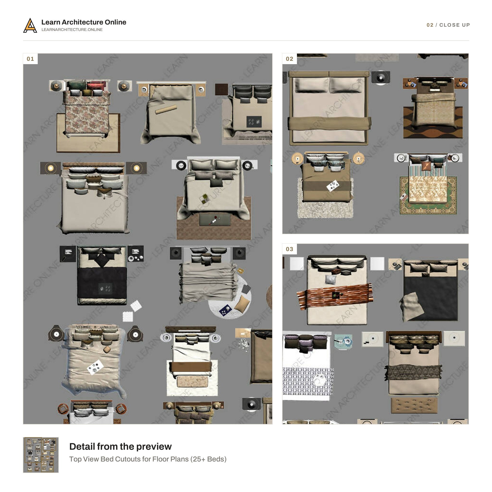 Top View Bed Cutouts for Floor Plans close up