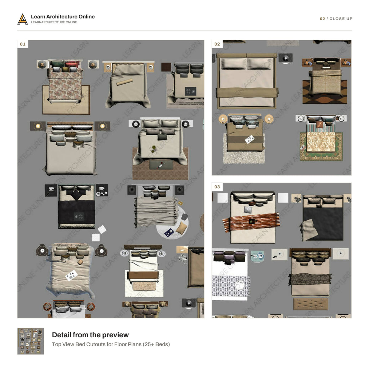Top View Bed Cutouts for Floor Plans close up