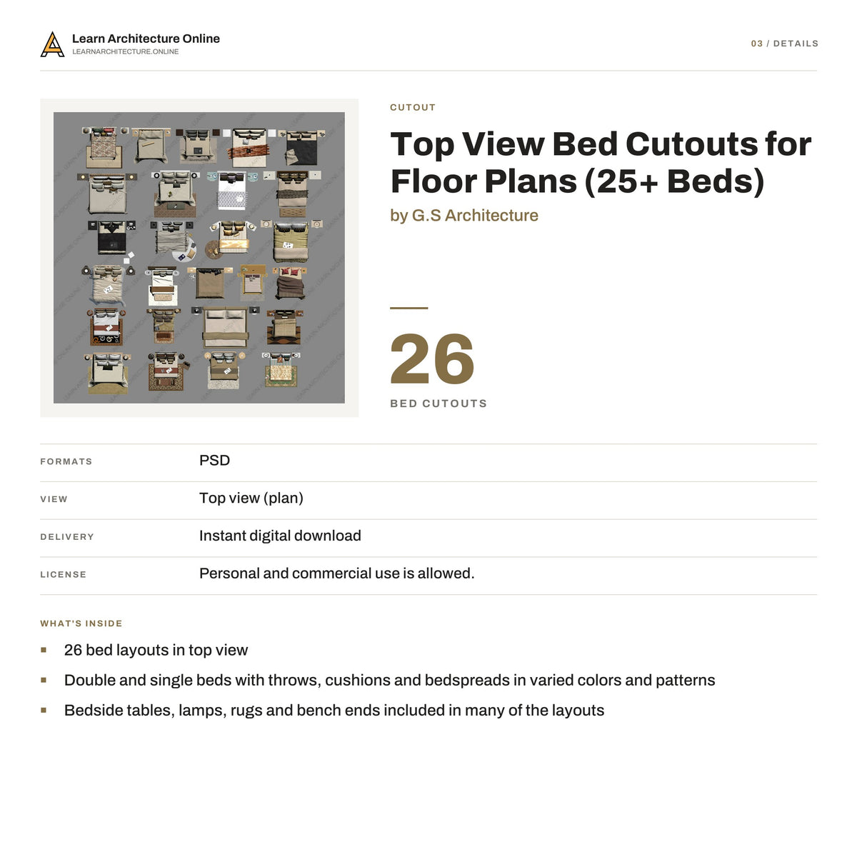 Top View Bed Cutouts for Floor Plans details