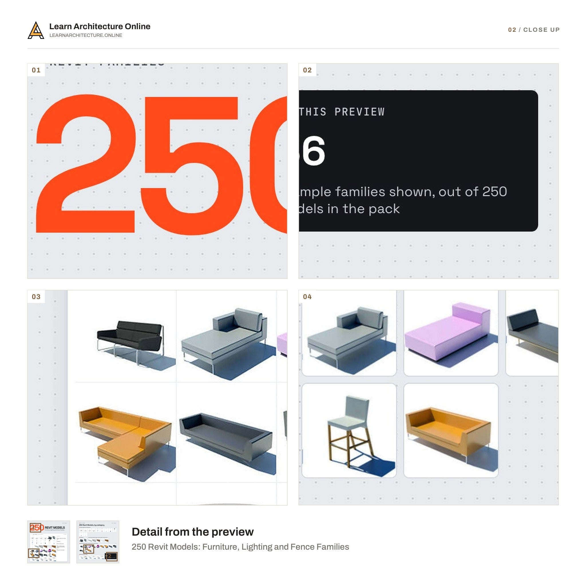 250 Revit Models: Furniture, Lighting and Fence Families close up