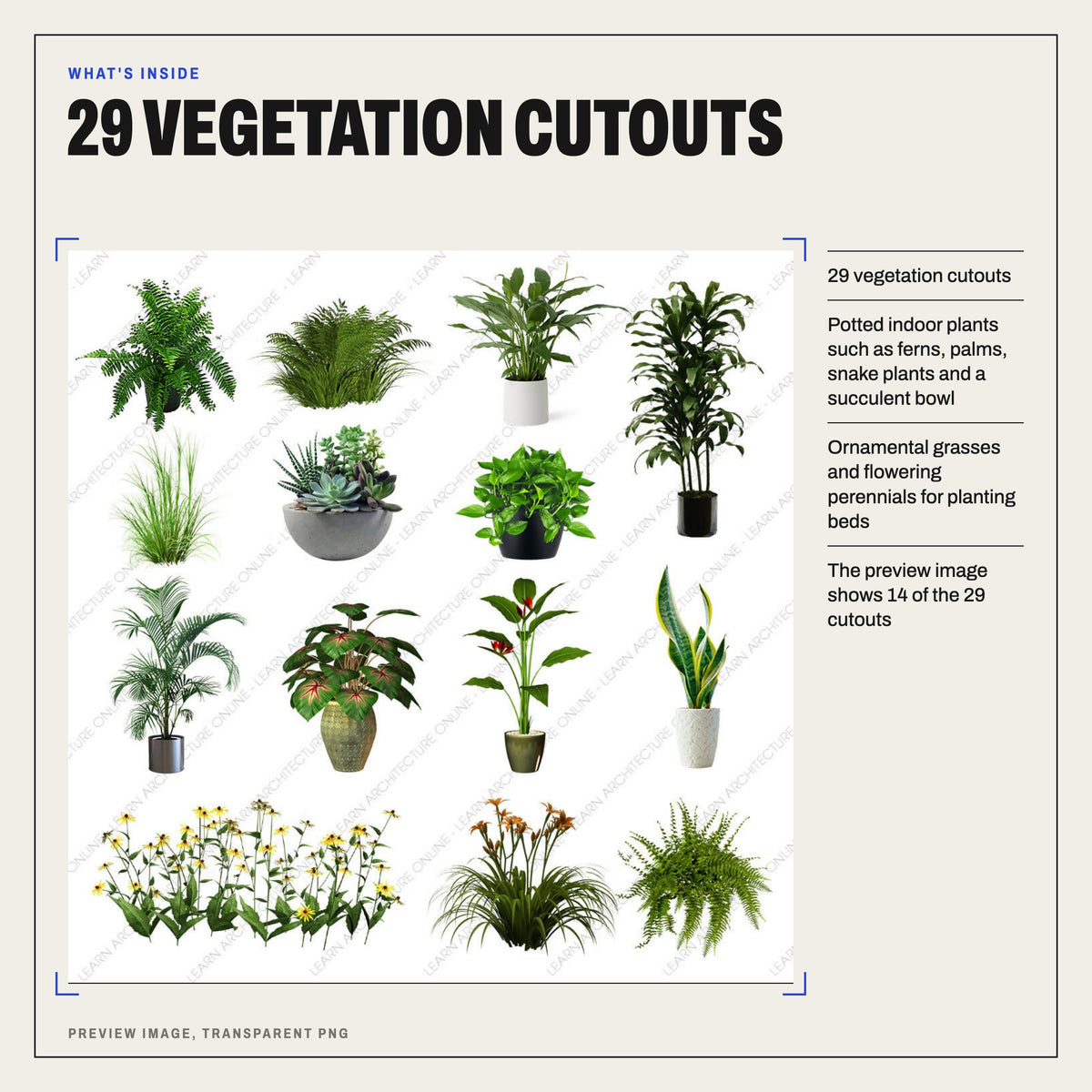 Vegetation Cutouts: Potted Plants, Grasses, Flowers: contents