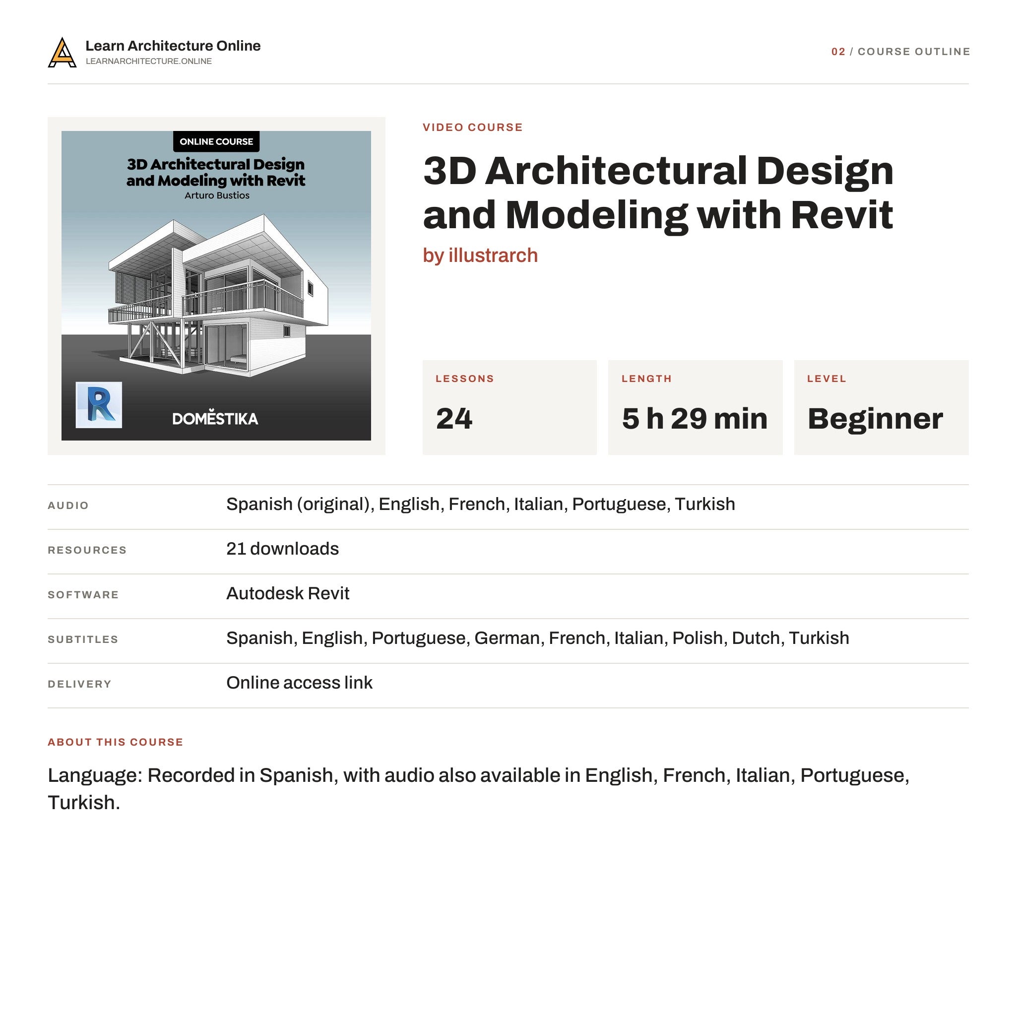 3D Architectural Design and Modeling with Revit course outline