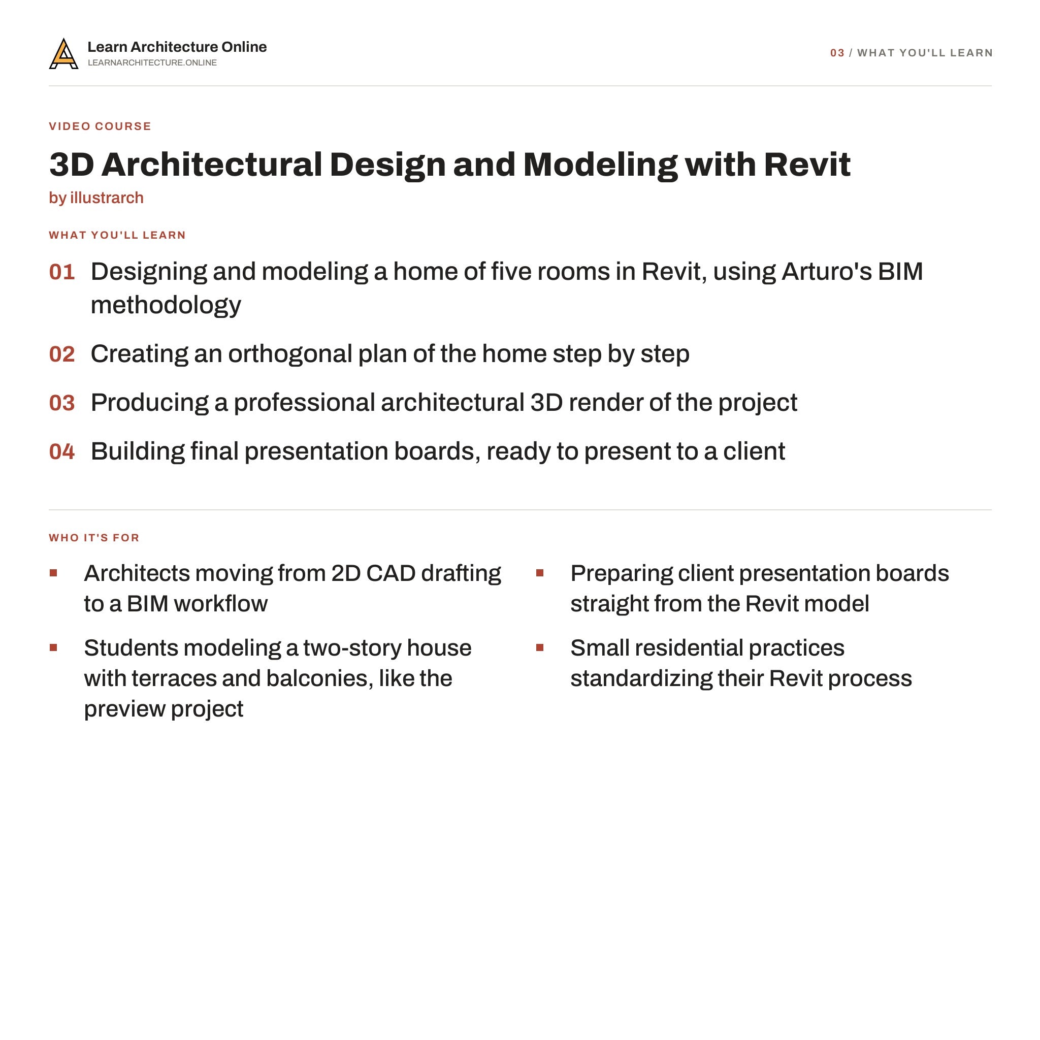 3D Architectural Design and Modeling with Revit what you learn