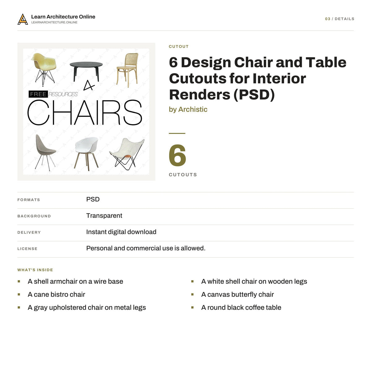 6 Design Chair and Table Cutouts for Interior Renders details