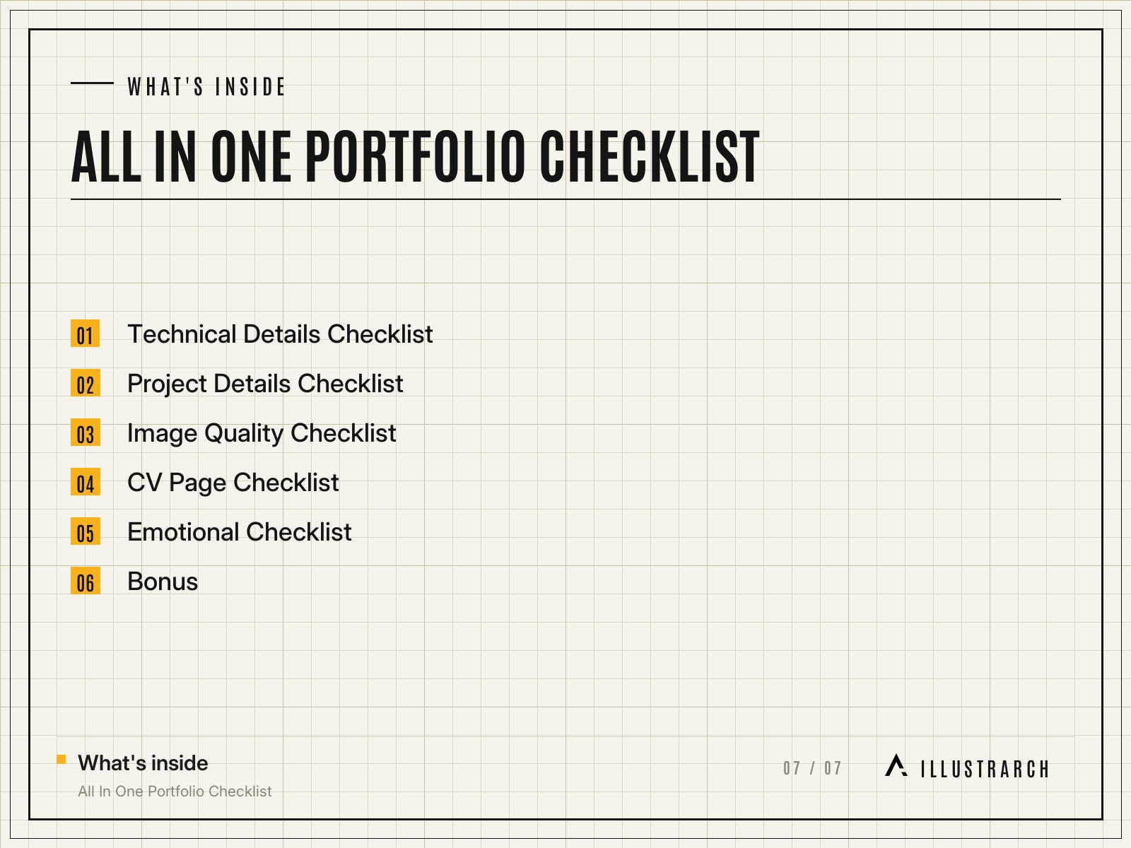 All In One Portfolio Checklist: card what s inside
