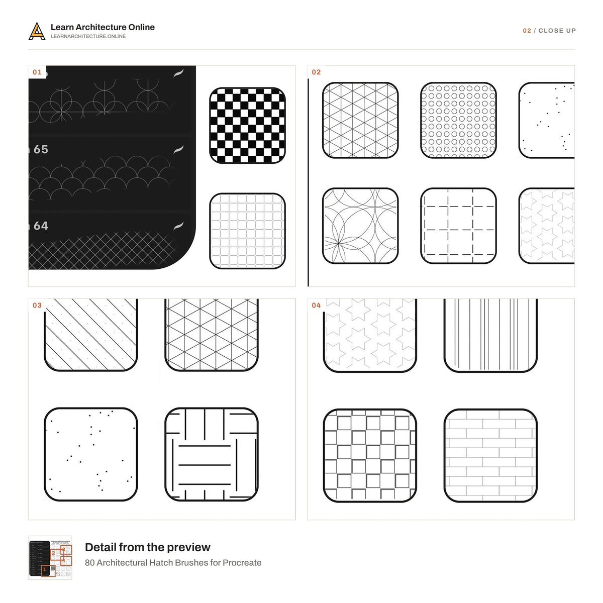80 Architectural Hatch Brushes for Procreate close up