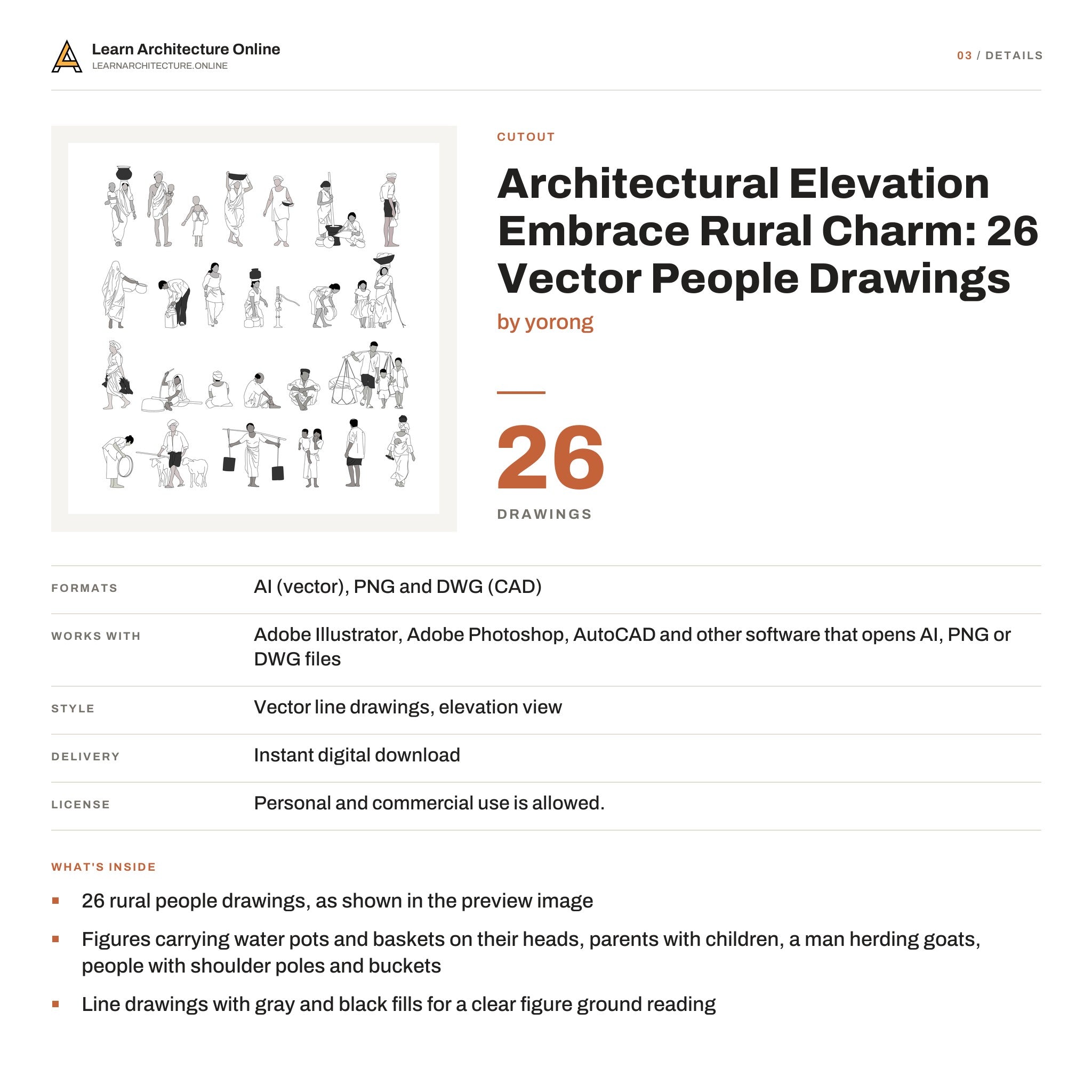 Architectural Elevation Embrace Rural Charm: 26 Vector People Drawings details