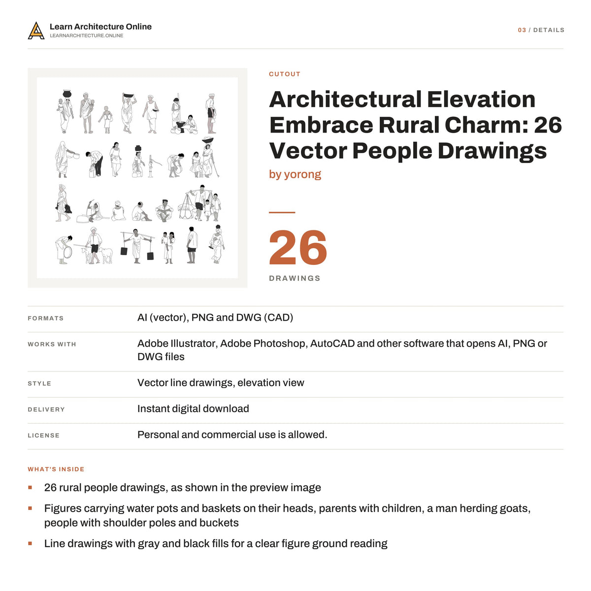 Architectural Elevation Embrace Rural Charm: 26 Vector People Drawings details