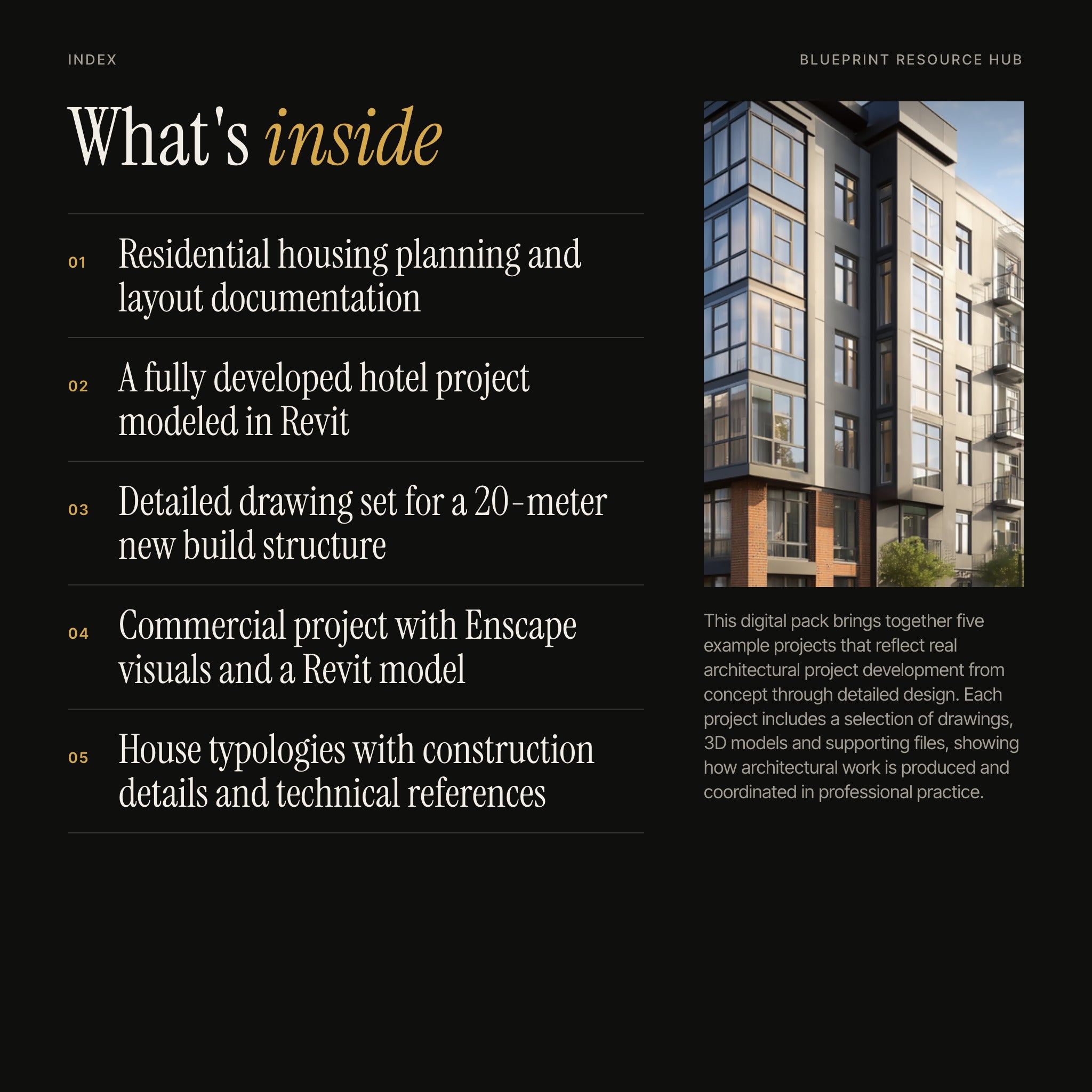Architectural Revit Project Pack: Project Details & Drawings 2: index