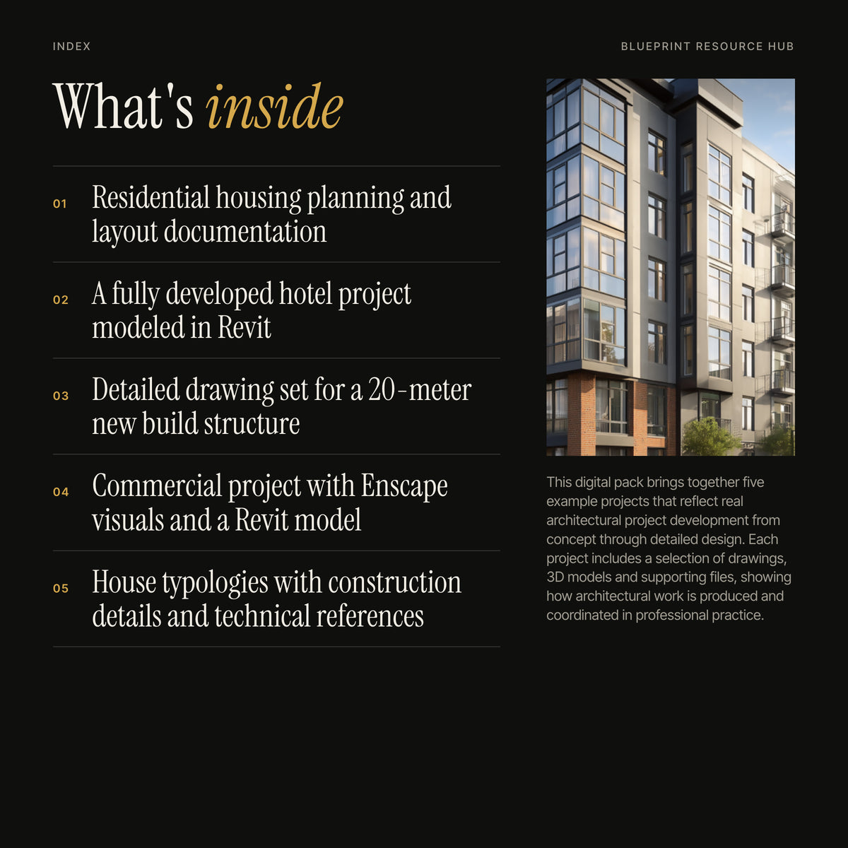 Architectural Revit Project Pack: Project Details & Drawings 2: index