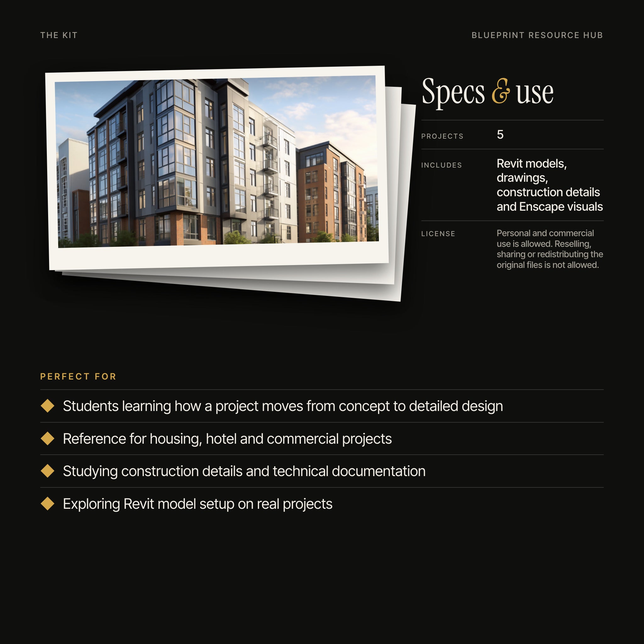 Architectural Revit Project Pack: Project Details & Drawings 2: kit specs