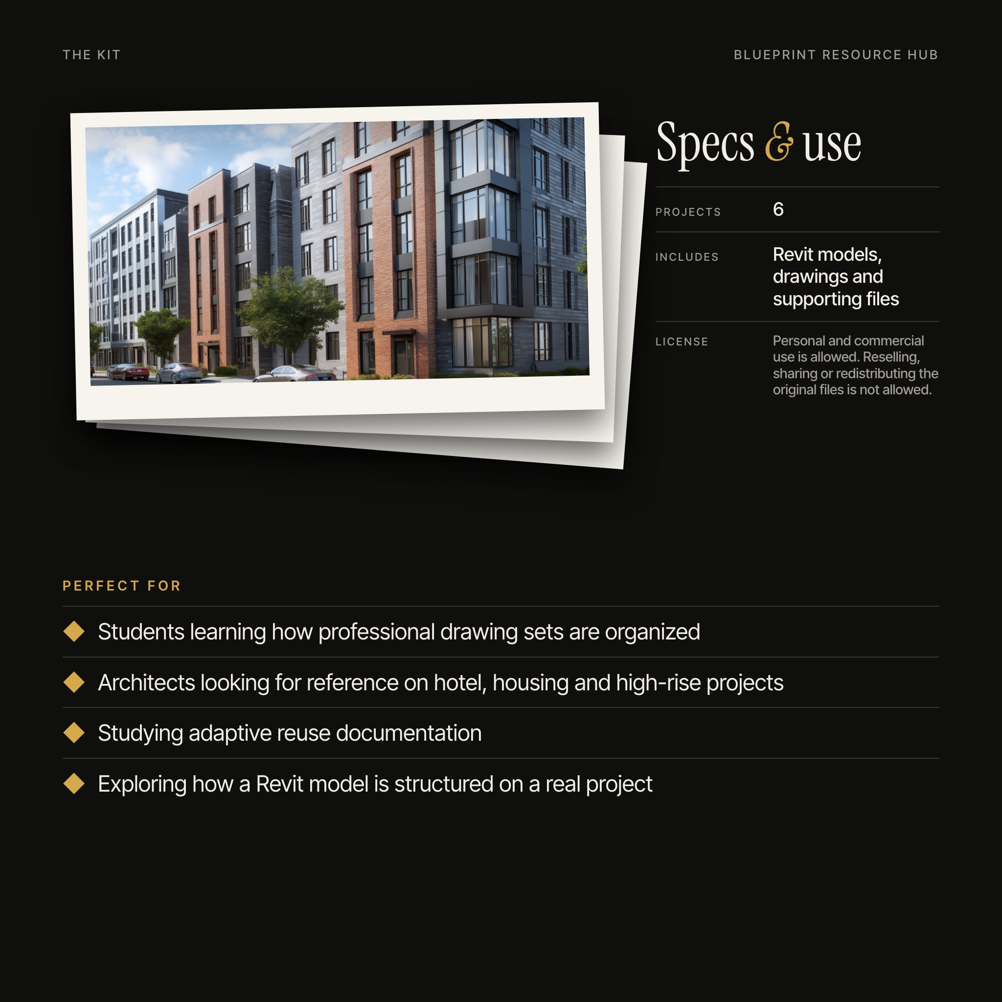 Architectural Revit Project Pack: Project Details & Drawings: kit specs