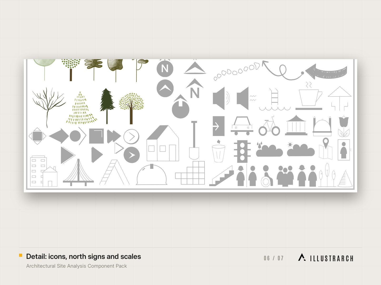 Architectural Site Analysis Component Pack: detail icons north signs and scales