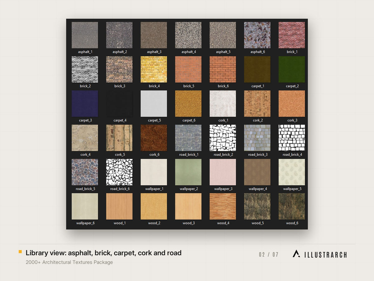 2000+ Architectural Textures for Visualization: library view asphalt brick carpet cork a