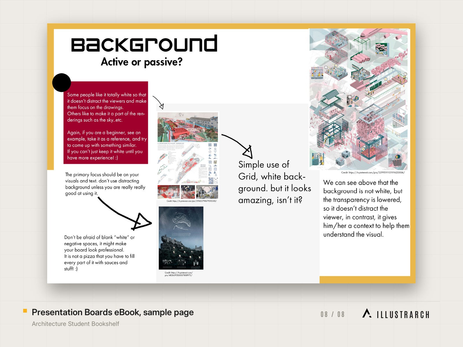 Architecture Student Bookshelf: presentation boards ebook sample page