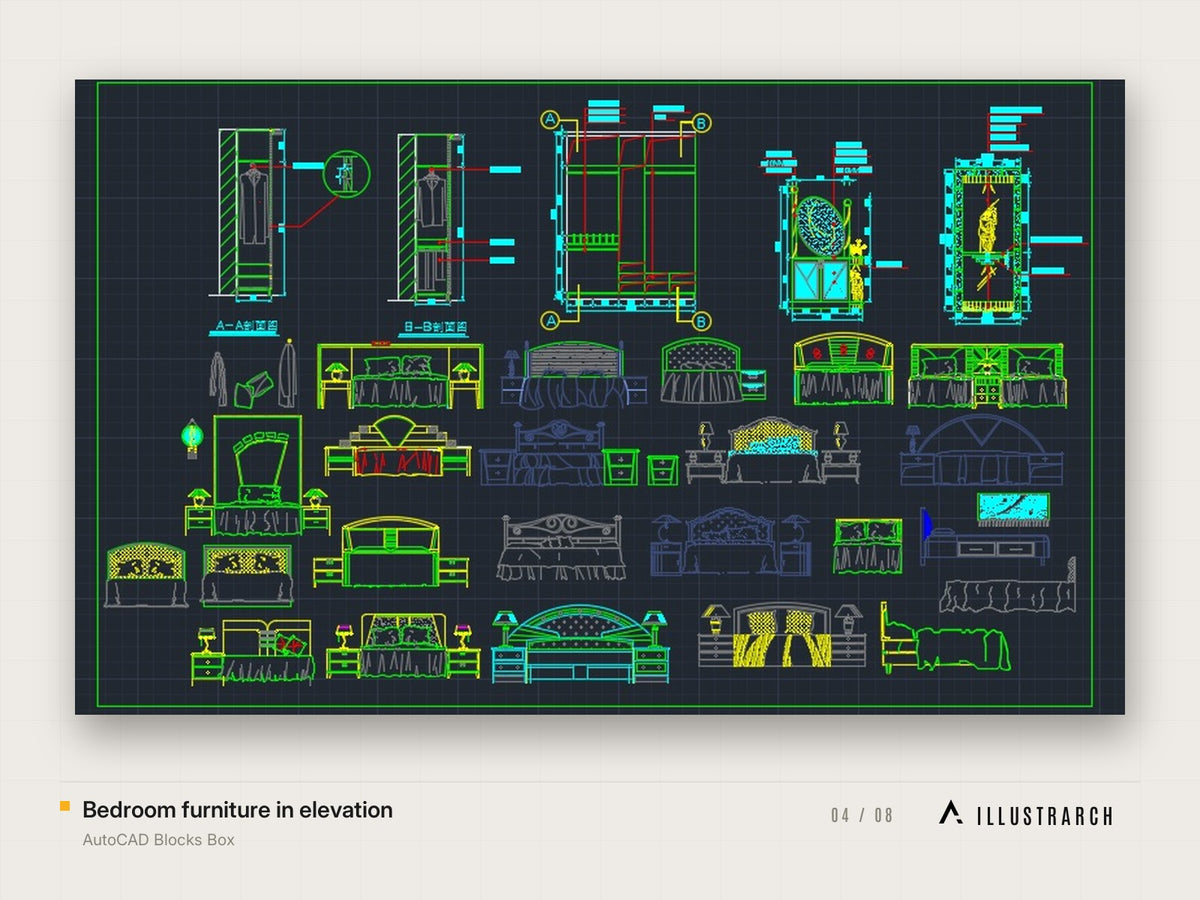 AutoCAD Blocks Box: bedroom furniture in elevation