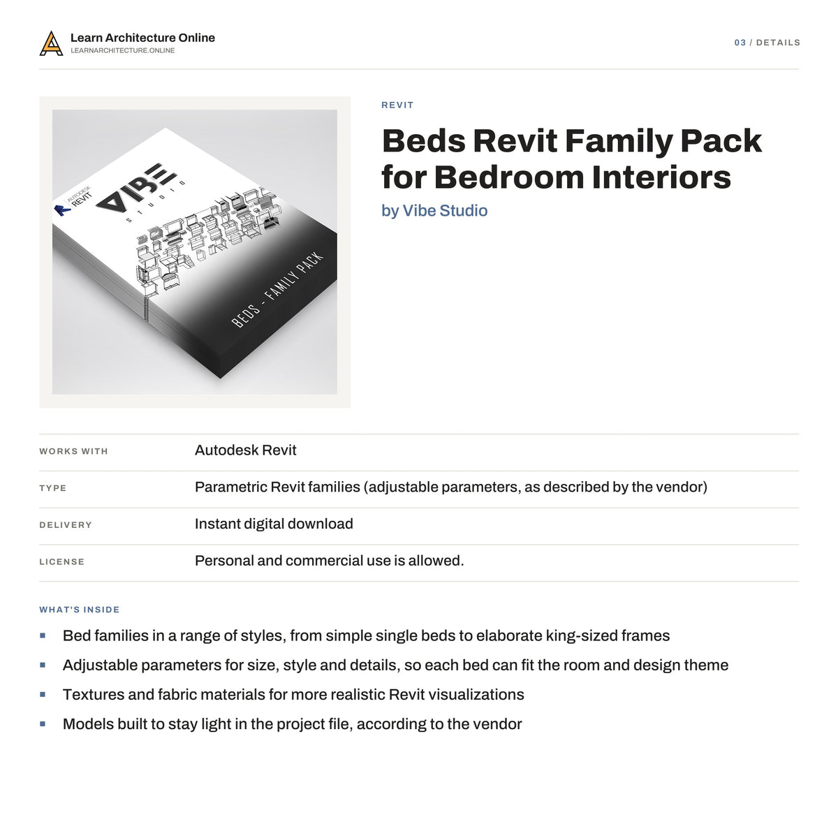 Beds Revit Family Pack for Bedroom Interiors details