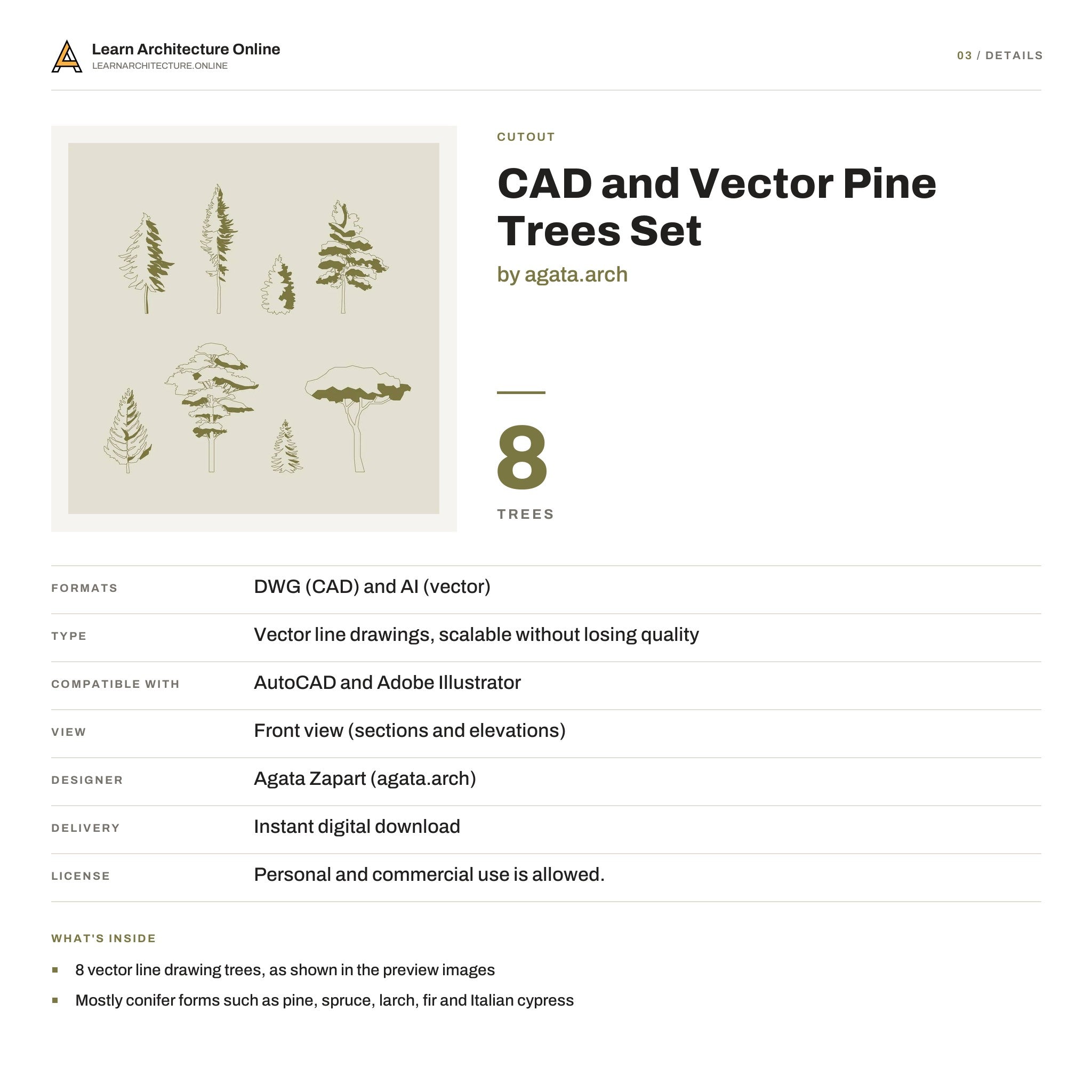 CAD and Vector Pine Trees Set details