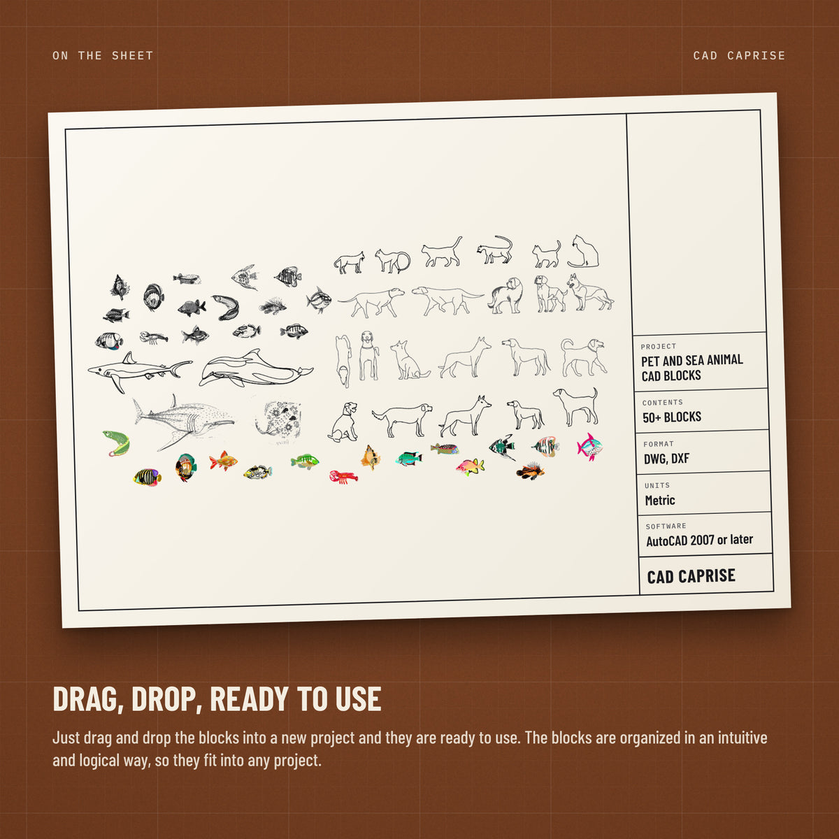 Pet and Sea Animal CAD Blocks: Dogs, Cats and Fish: sheet