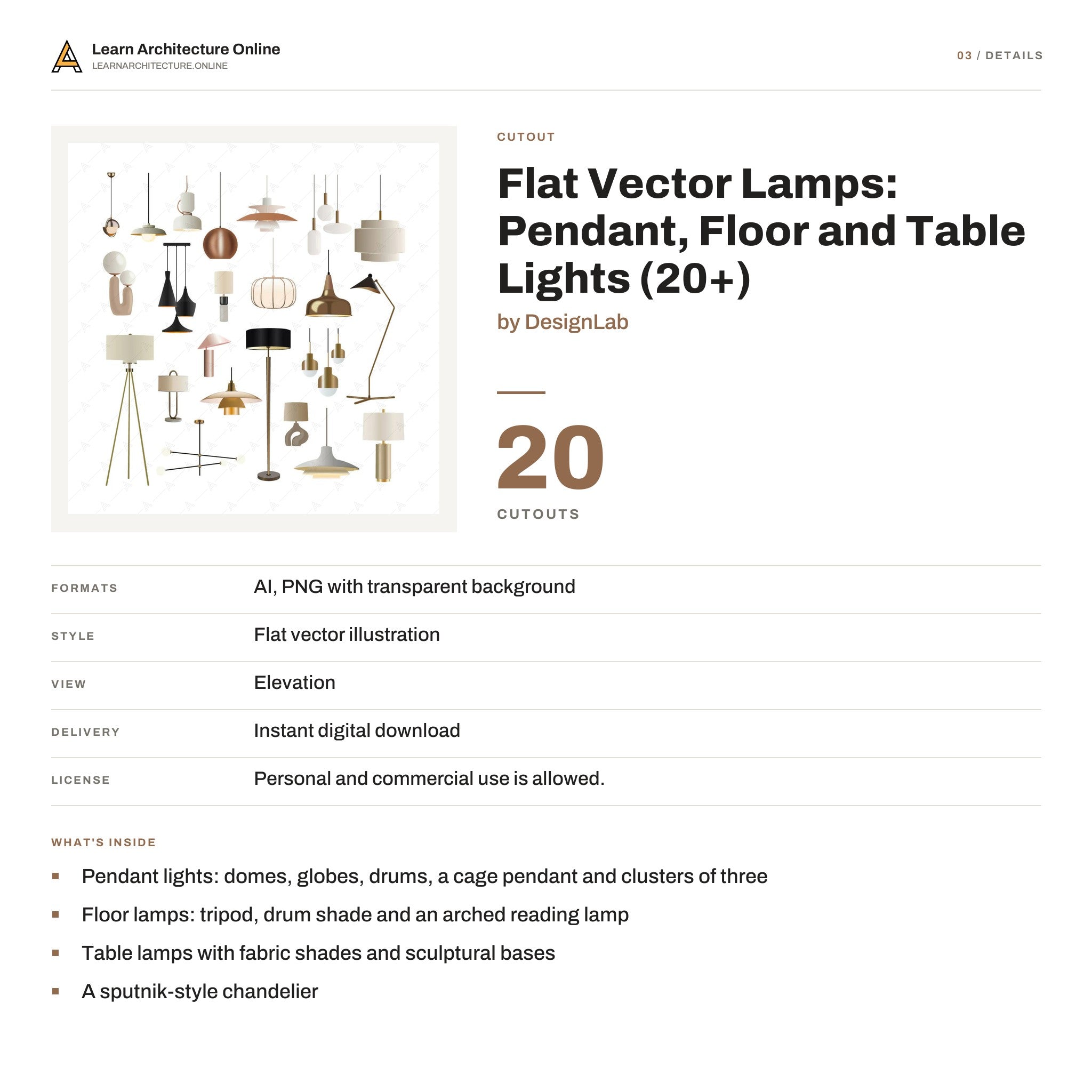 Flat Vector Lamps: Pendant, Floor and Table Lights details