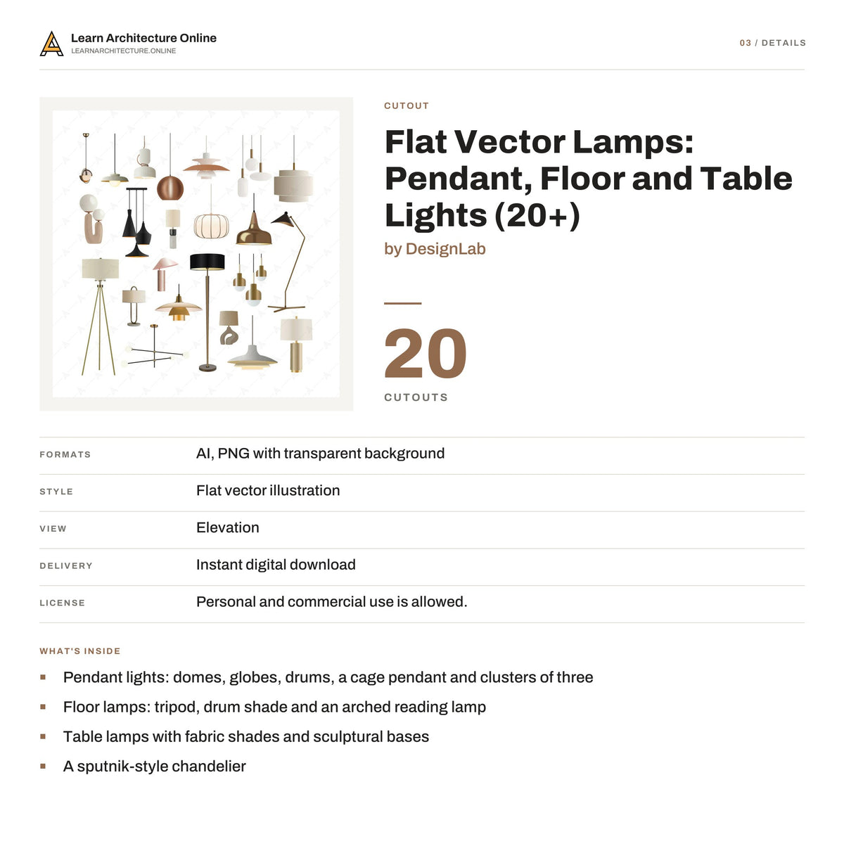 Flat Vector Lamps: Pendant, Floor and Table Lights details