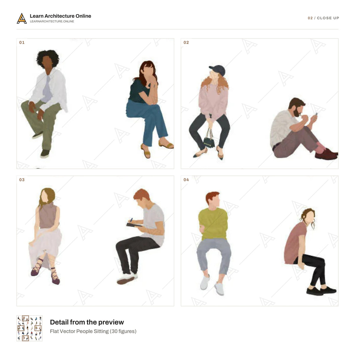 Flat Vector People Sitting close up
