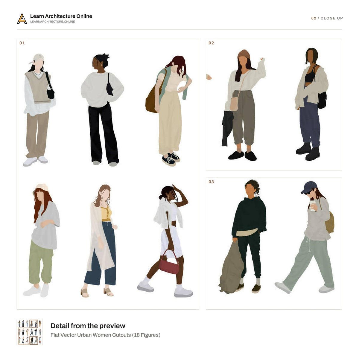 Flat Vector Urban Women Cutouts close up