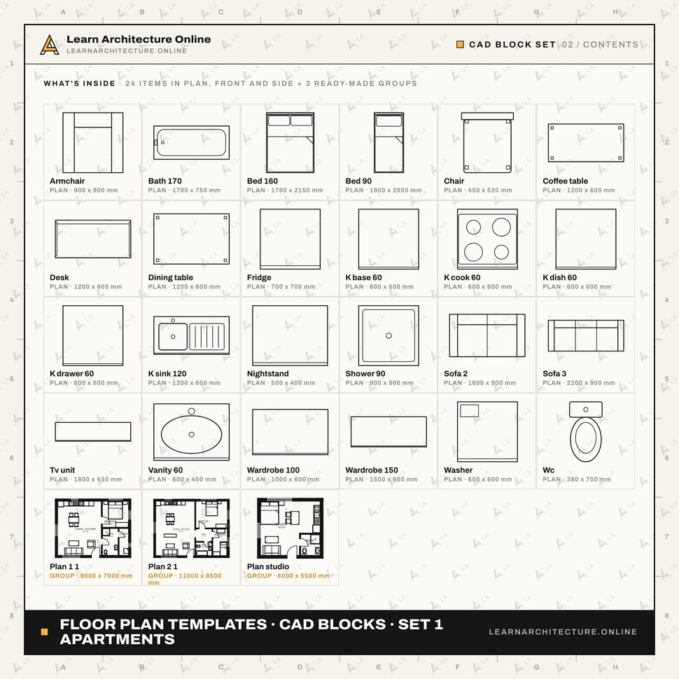 Floor Plan Templates CAD Blocks · Set 1 Apartments (75 Blocks)