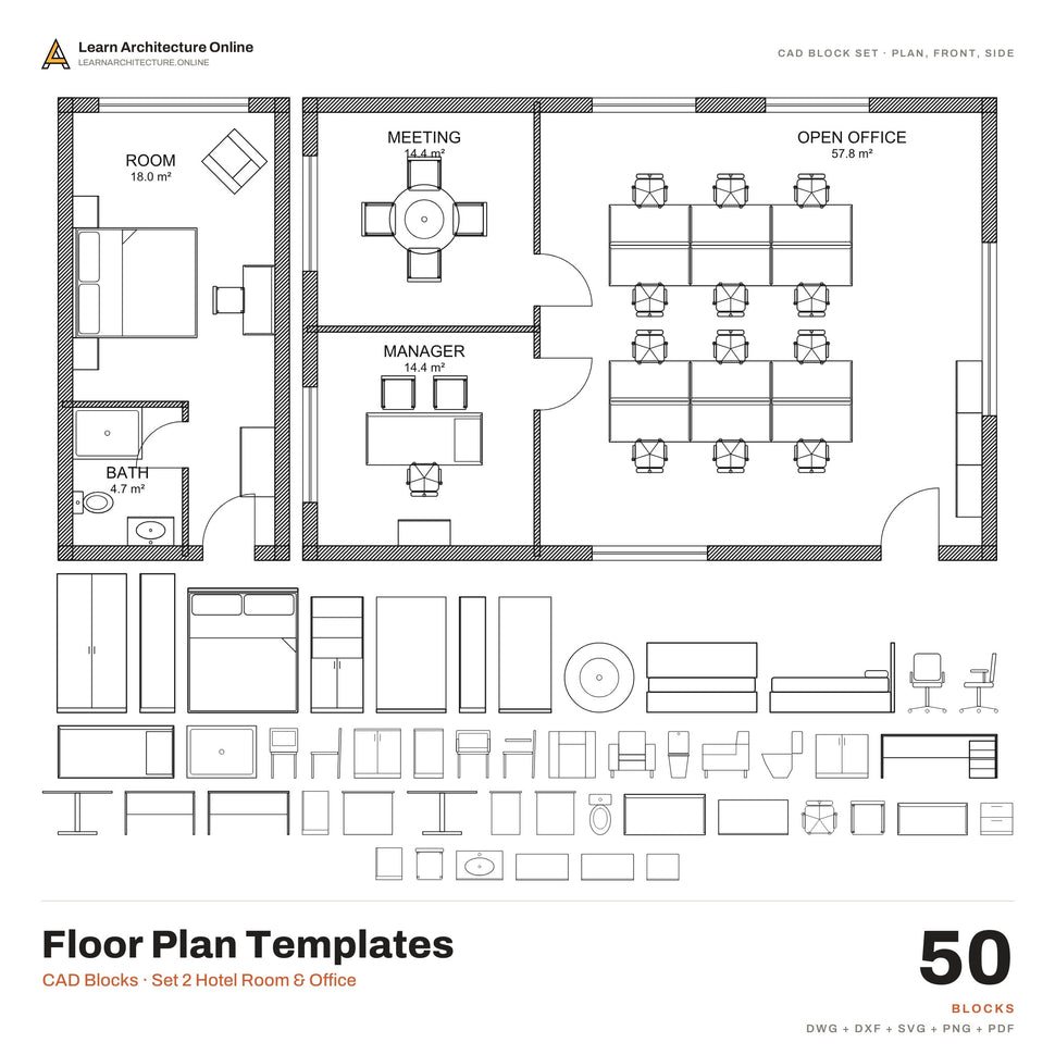 Floor Plan Templates CAD Blocks · Set 2 Hotel Room & Office
