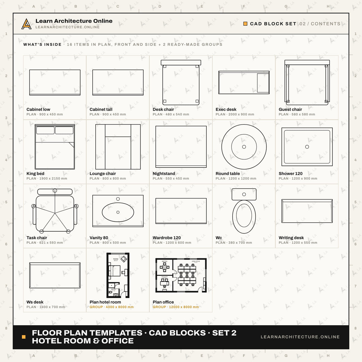 Floor Plan Templates CAD Blocks · Set 2 Hotel Room & Office