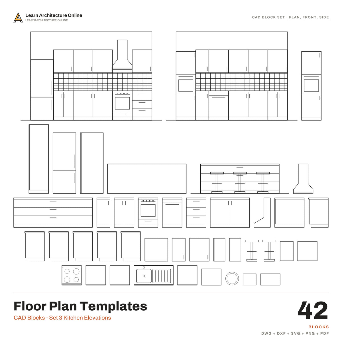 Floor Plan Templates CAD Blocks · Set 3 Kitchen Elevations (42 Blocks)