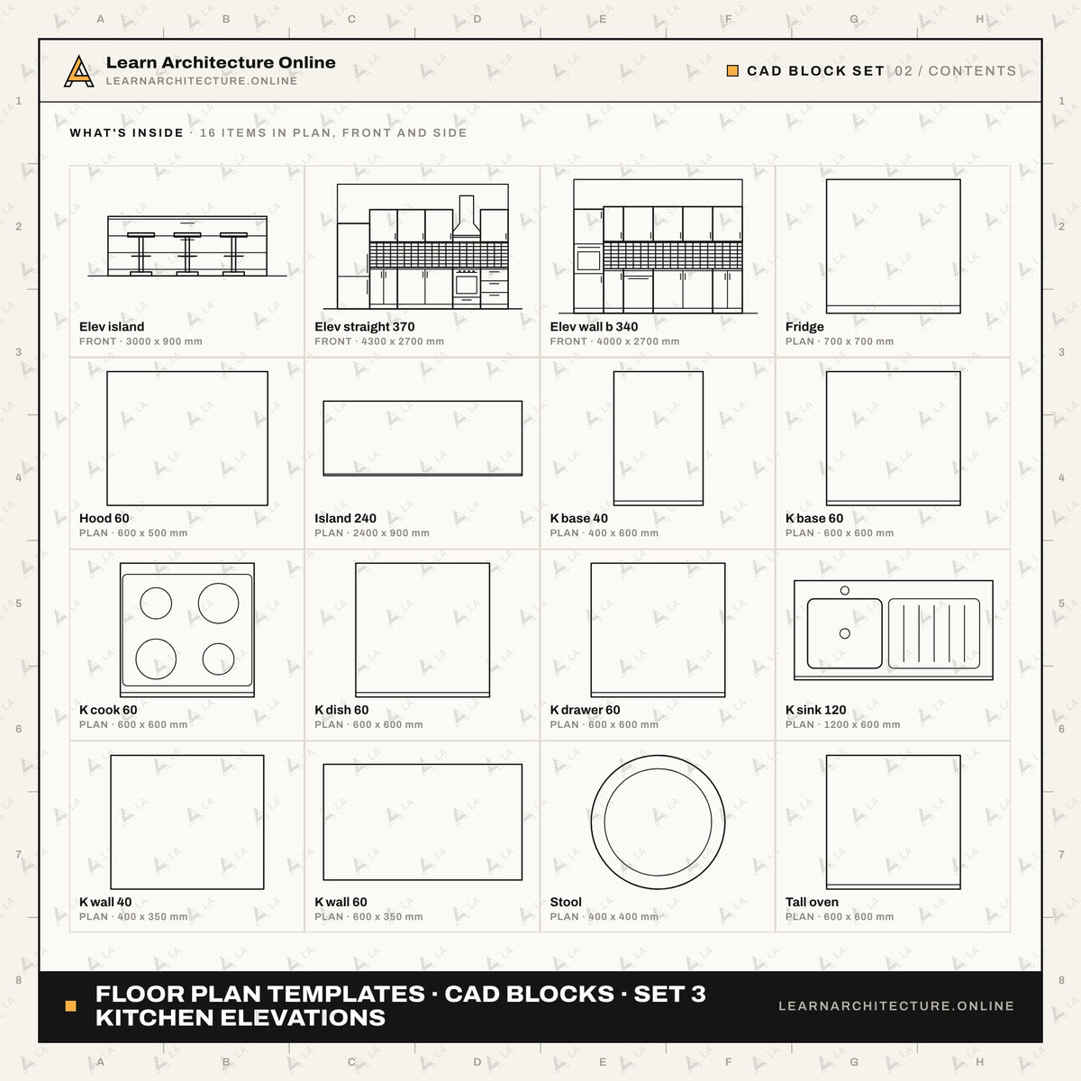 Floor Plan Templates CAD Blocks · Set 3 Kitchen Elevations (42 Blocks)