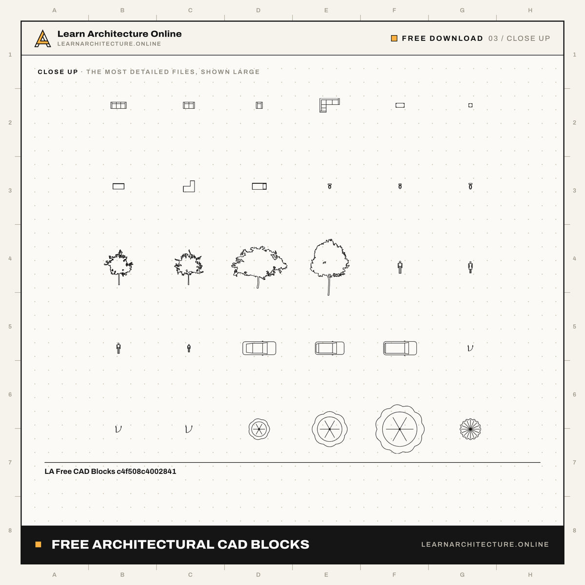 Free Architectural CAD Blocks: 30 Furniture, People, Trees, Cars and Doors: close up