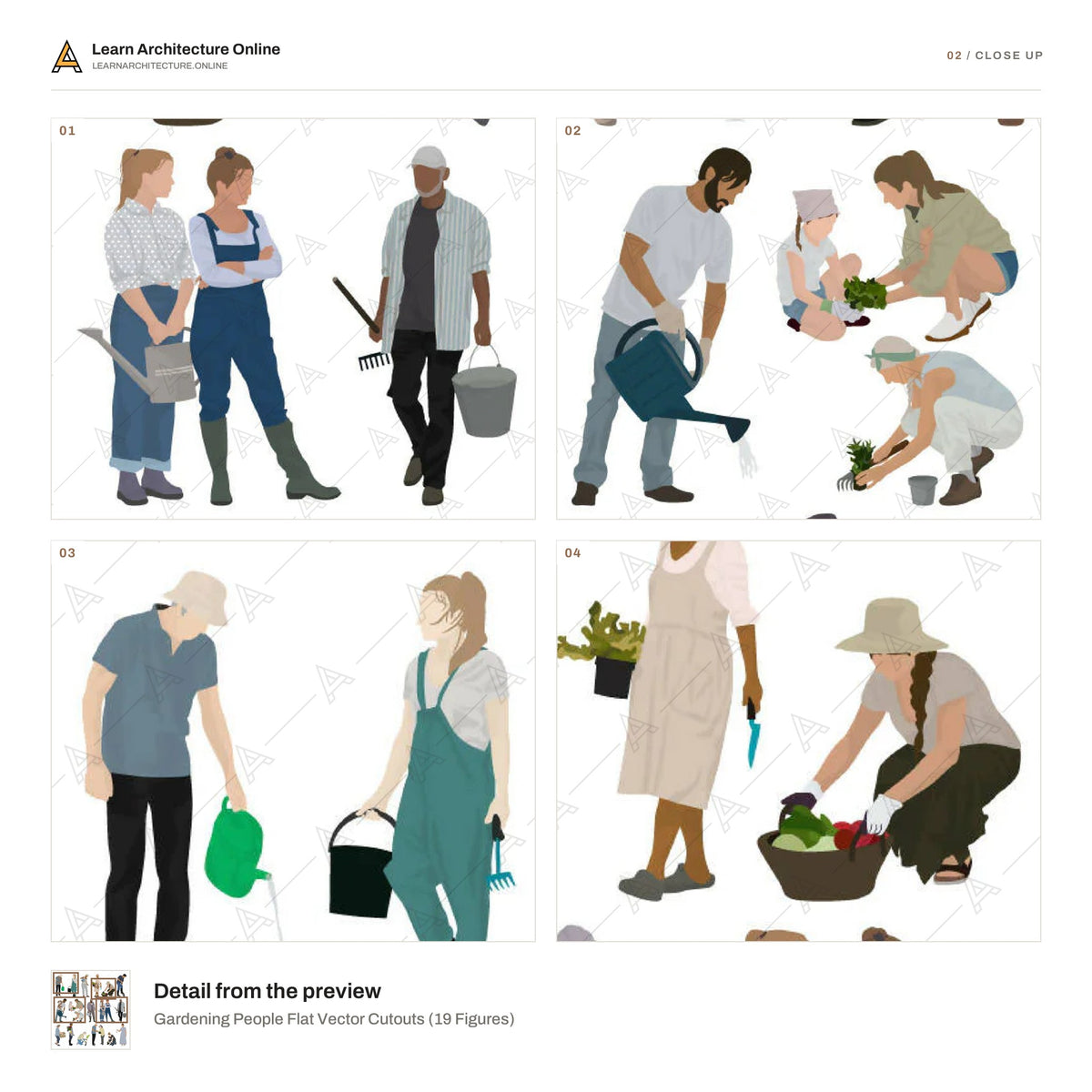 Gardening People Flat Vector Cutouts close up
