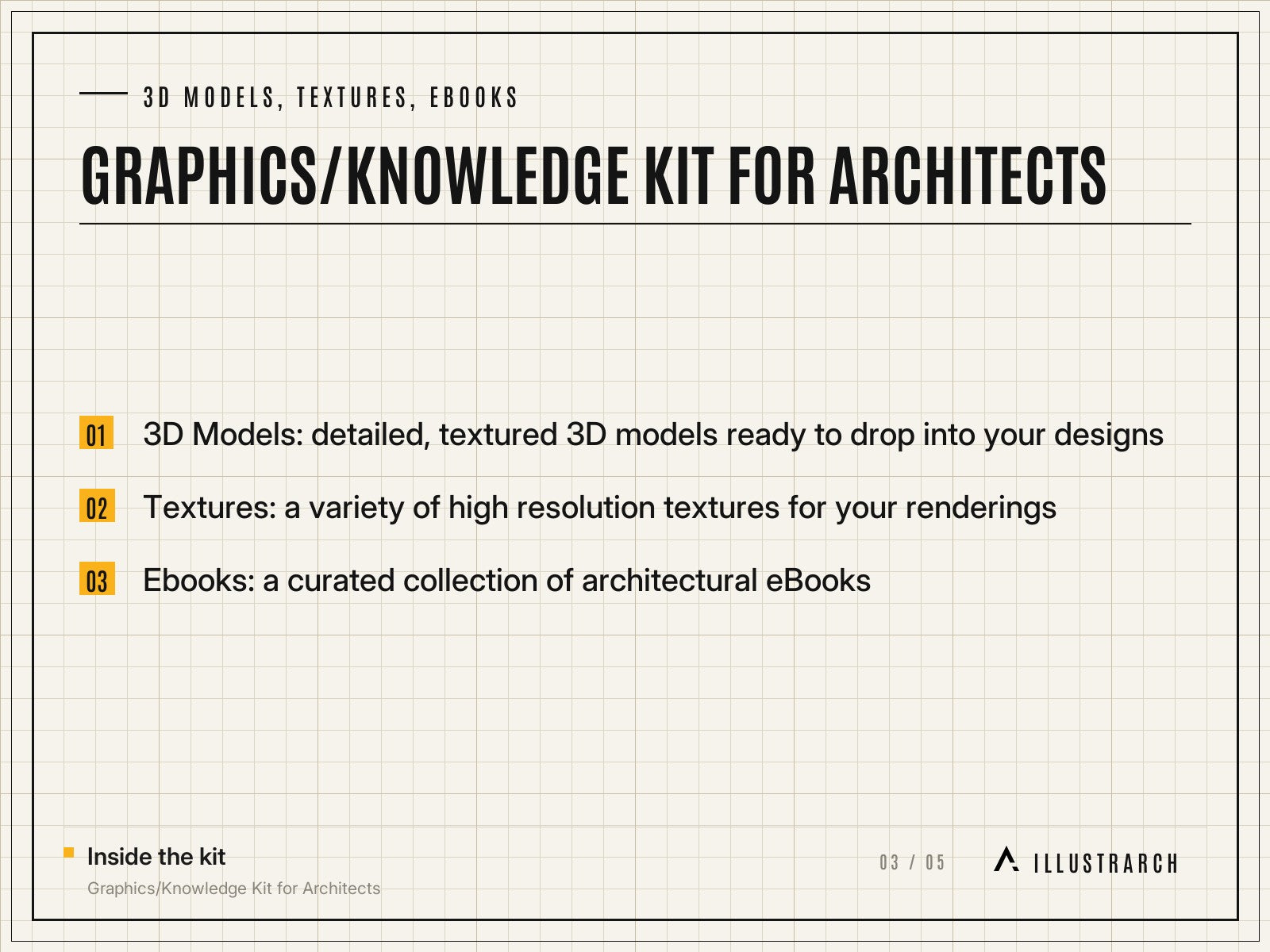 Graphics/Knowledge Kit for Architects: card 3d models textures ebooks