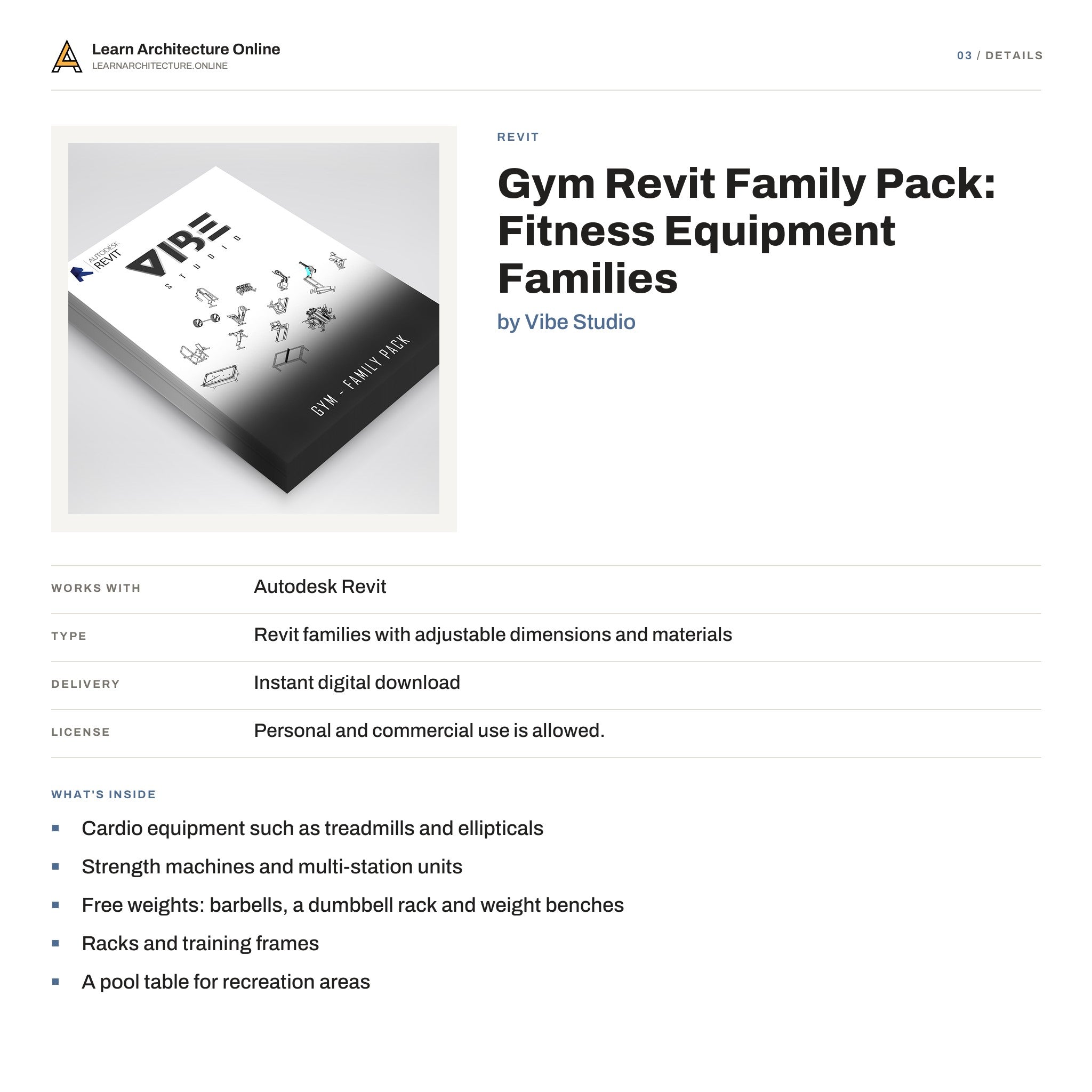 Gym Revit Family Pack: Fitness Equipment Families details