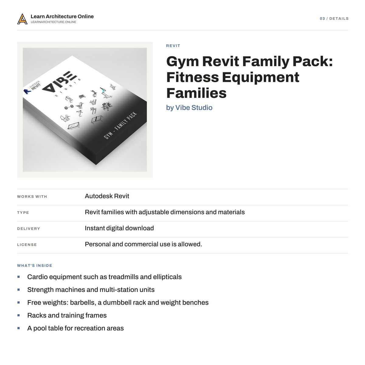 Gym Revit Family Pack: Fitness Equipment Families details