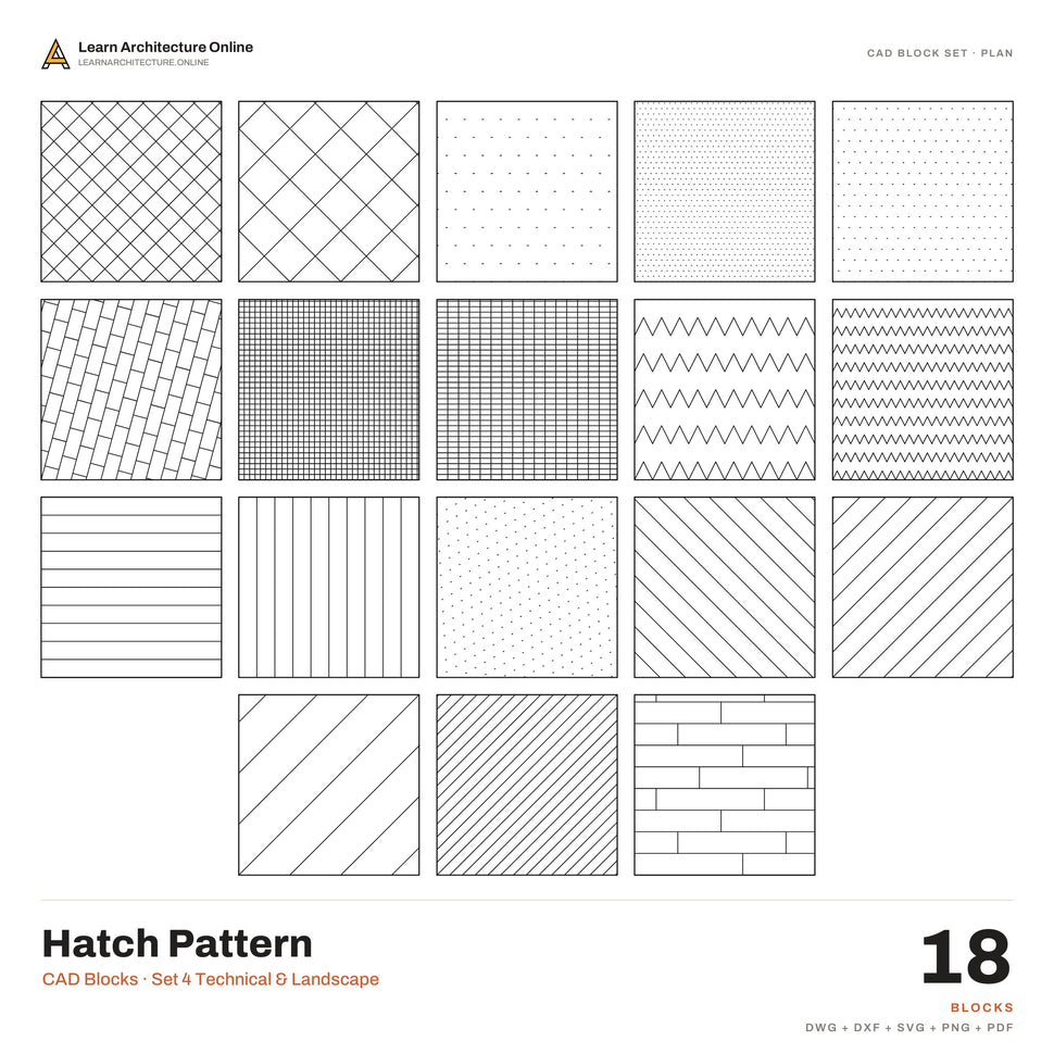 Core Blocks Cad Hatch Pattern CAD Blocks · Set 4 Technical & Landscape (18 Blocks)
