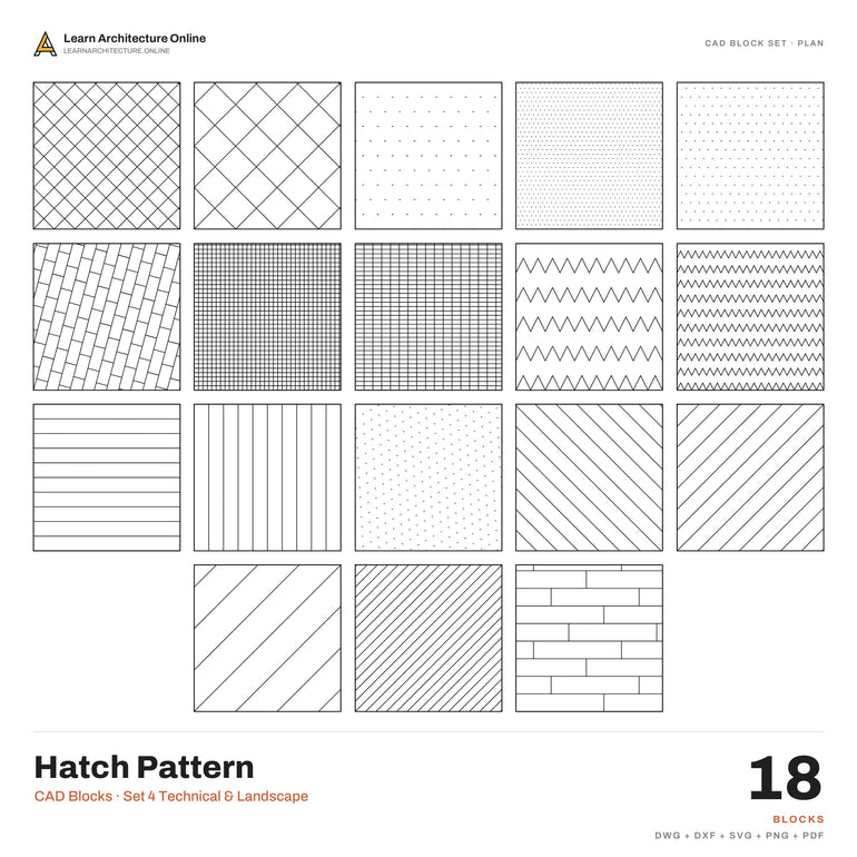 Hatch Pattern CAD Blocks · Set 4 Technical & Landscape (18 Blocks)