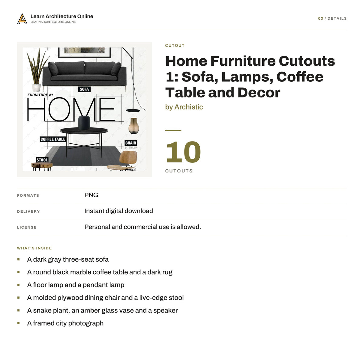 Home Furniture Cutouts 1: Sofa, Lamps, Coffee Table and Decor details