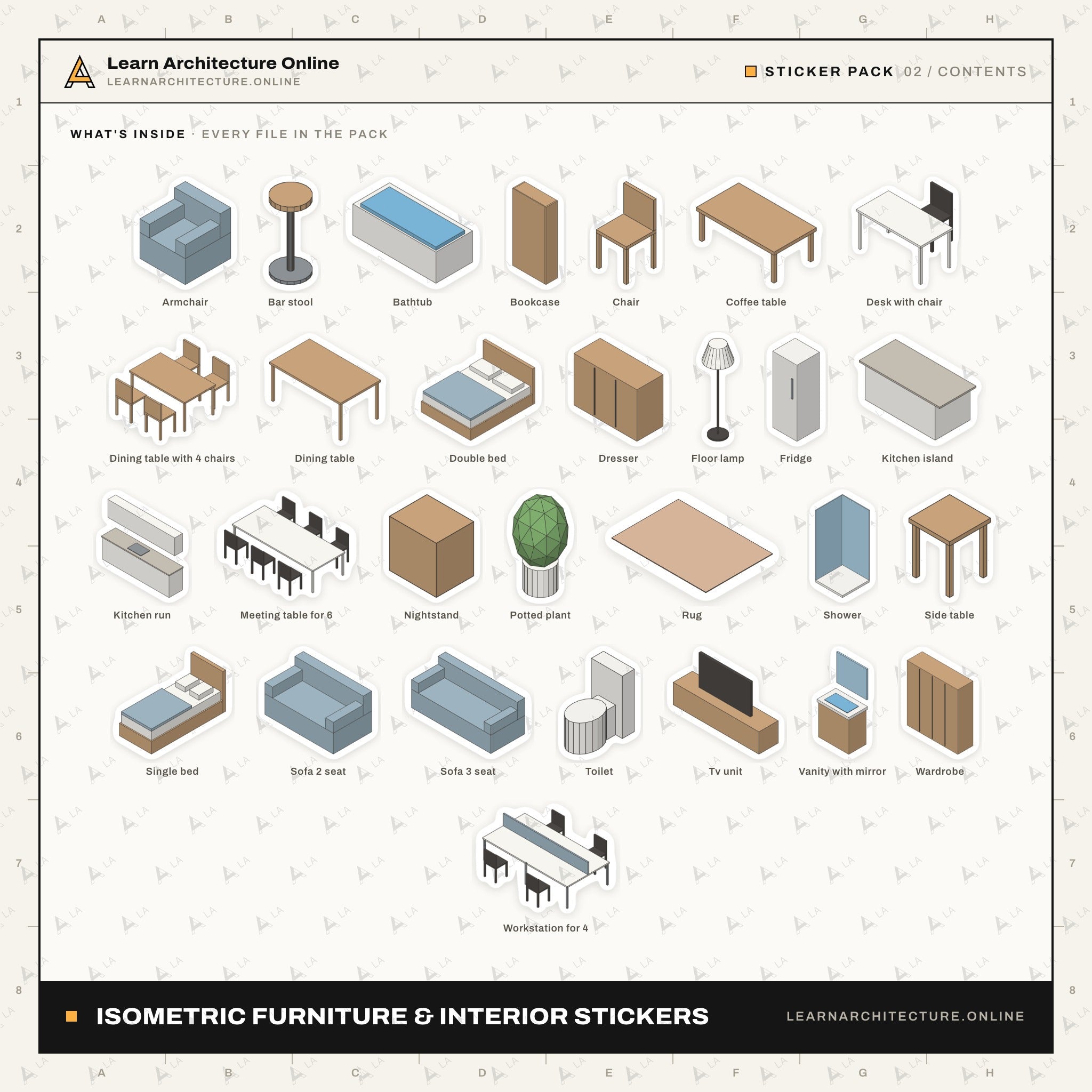 Isometric Furniture & Interior Stickers: contents