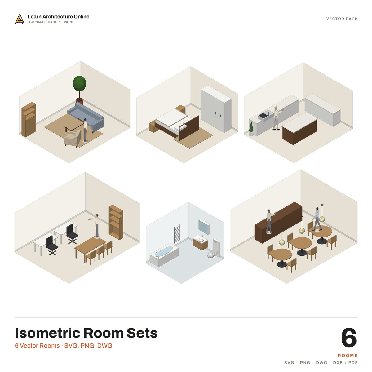 Isometric Room Sets: 6 Vector Rooms (SVG, PNG, DWG)