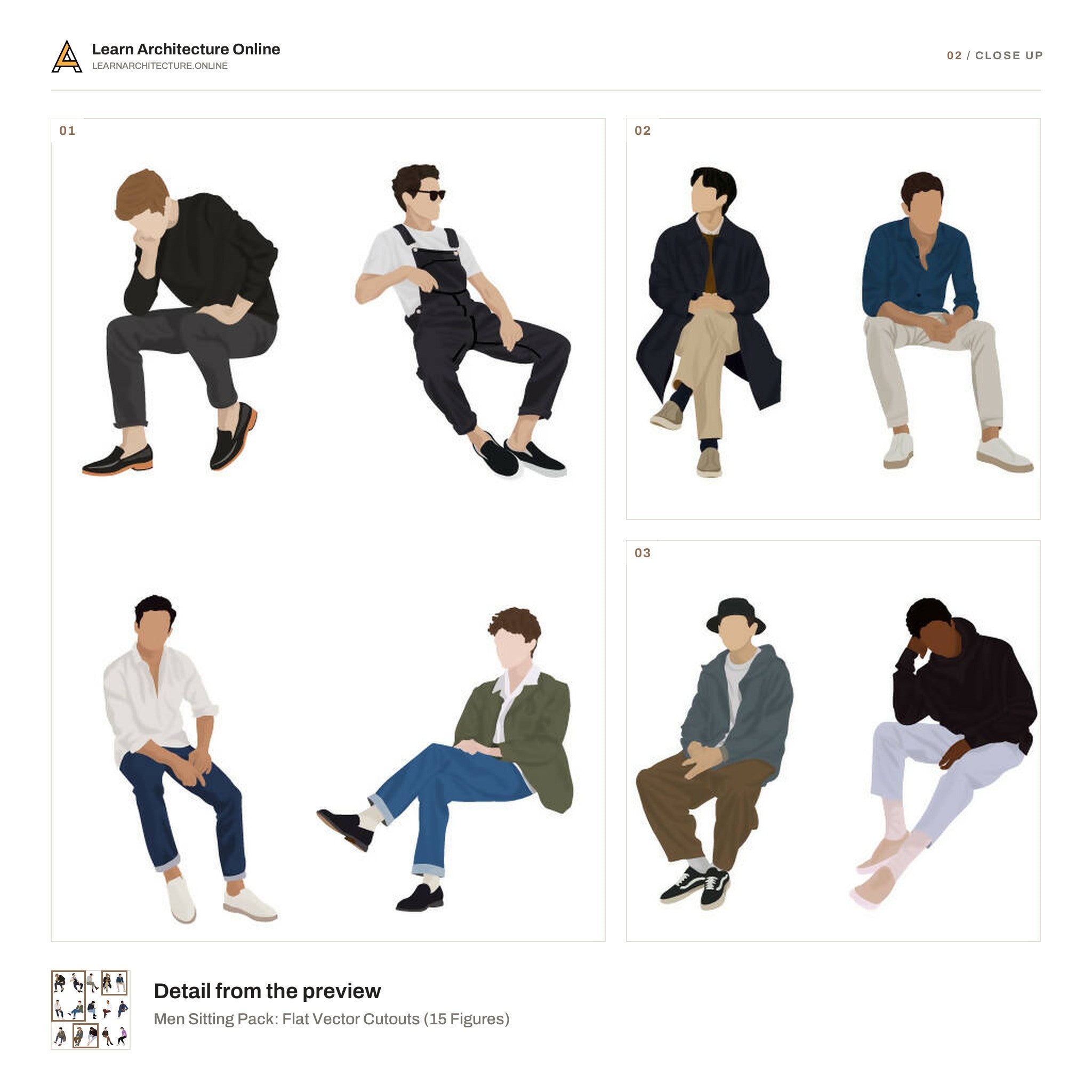 Men Sitting Pack: Flat Vector Cutouts close up