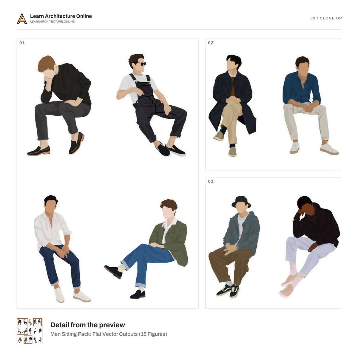 Men Sitting Pack: Flat Vector Cutouts close up